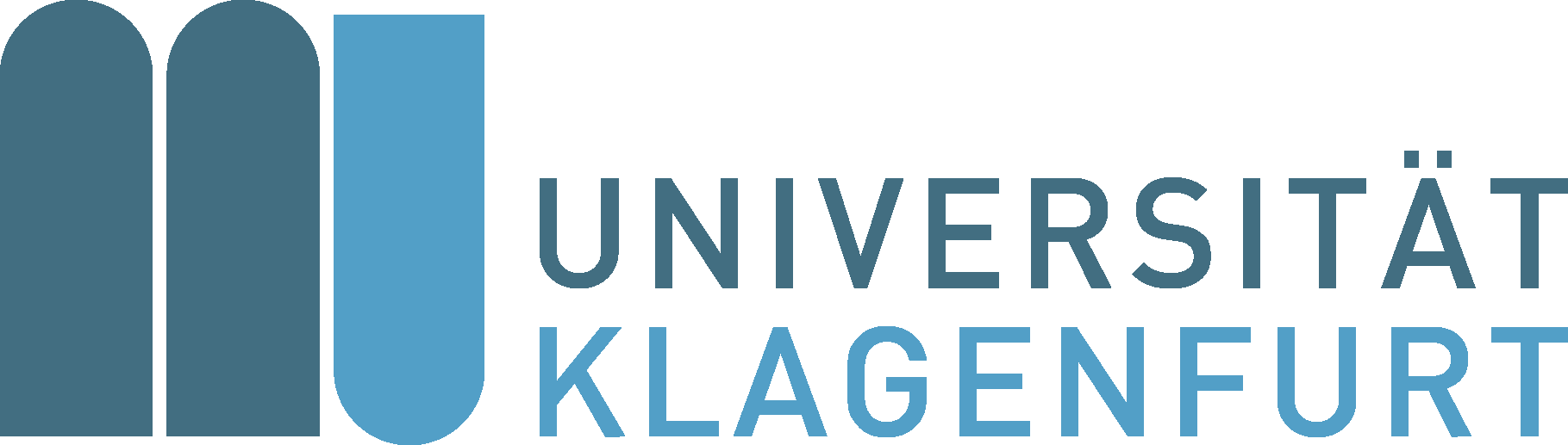 Meinkarrierestart.at Logo der Universität Klagenfurt mit den stilisierten blauen Initialen „MU“ links und dem Universitätsnamen in deutscher Sprache rechts.