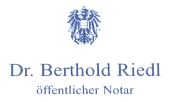 meinkarrierestart.at Logo mit einem Adleremblem über dem Text „Dr. Berthold Riedl öffentlicher Notar“ auf weißem Hintergrund.