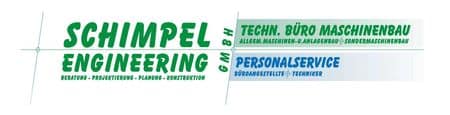 meinkarrierestart.at Logo für Schimpel Engineering mit grün-blauem Text und aufgeführten Dienstleistungen: Maschinenbau, Beratung, Projektplanung, Technisches Büro und Personaldienstleistungen.