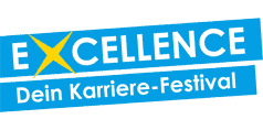meinkarrierestart.at Blau-weißes Logo mit dem Schriftzug „EXCELLENCE“ und einem gelben Stern über dem Text „Dein Karriere-Festival“ auf Deutsch.