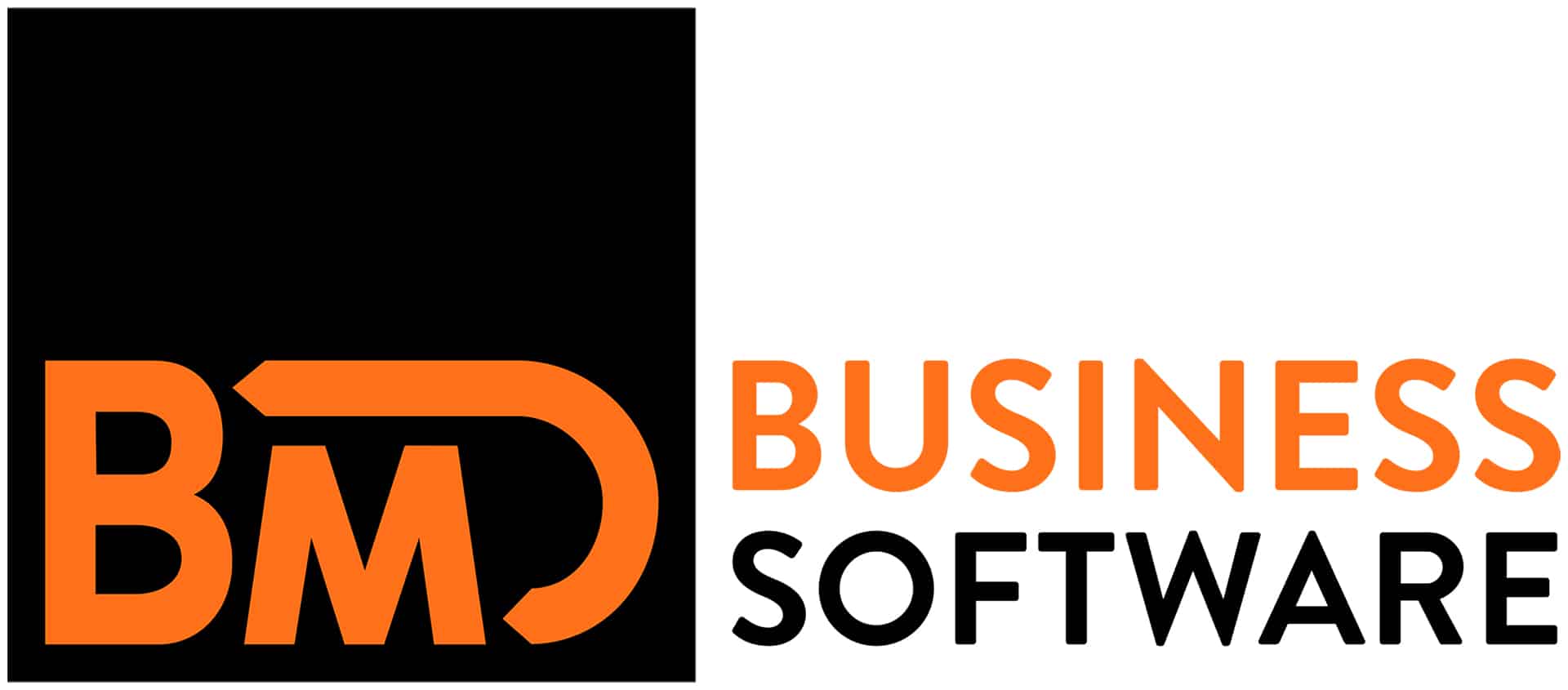 meinkarrierestart.at Logo mit „BMD“ in orangefarbenen Buchstaben auf schwarzem Hintergrund, mit „Business Software“ in orangefarbenem und schwarzem Text auf der rechten Seite.