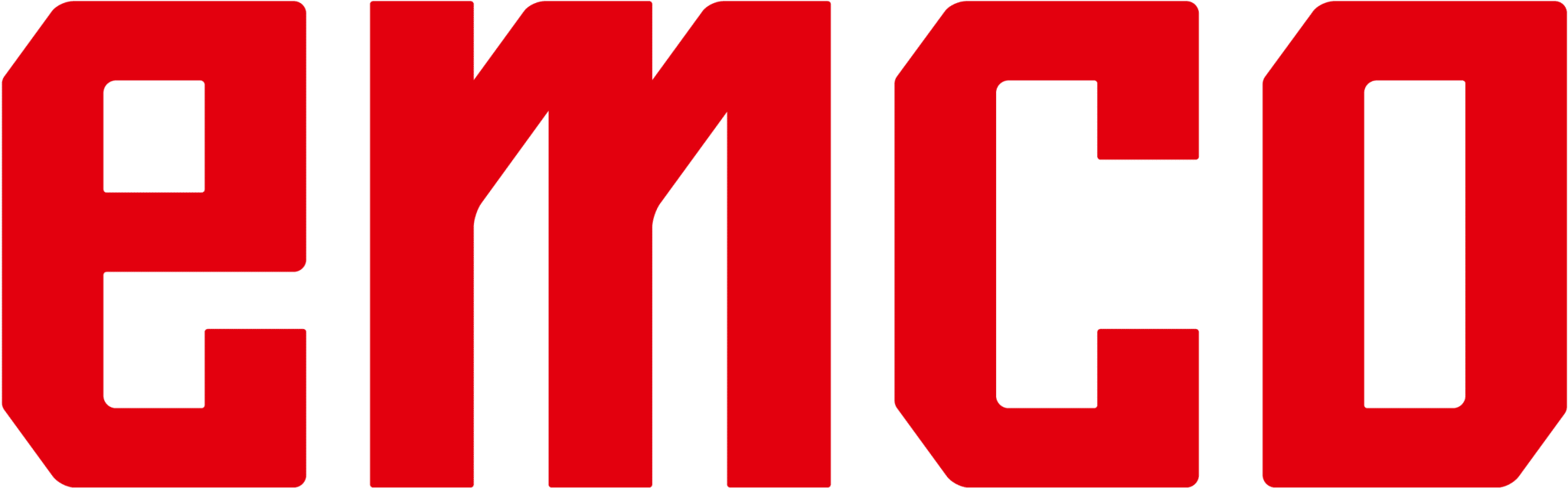 meinkarrierestart.at Rotes EMCO-Logo in fetten Blockbuchstaben auf weißem Hintergrund.
