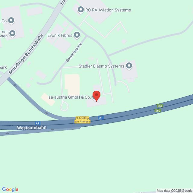 meinkarrierestart.at Karte mit dem Standort der se-austria GmbH & Co. in der Nähe der Westautobahn A1 in Österreich, mit Beschriftung der umliegenden Unternehmen und Straßen.