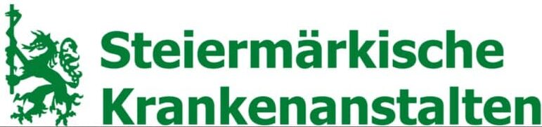 meinkarrierestart.at Das Logo der Steiermärkischen Krankenanstalten zeigt einen grünen heraldischen Löwen, der einen Stab neben dem Namen der Organisation in grüner Schrift hält.