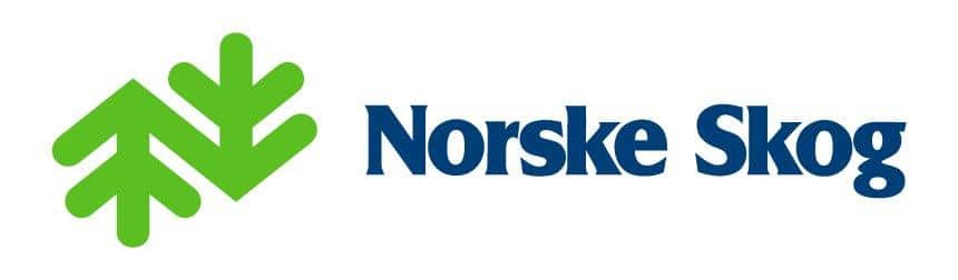 meinkarrierestart.at Das Logo von Norske Skog zeigt zwei stilisierte grüne Baumformen neben dem Firmennamen in blauer Schrift auf weißem Hintergrund.
