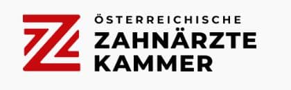meinkarrierestart.at Logo der Österreichischen Zahnärztekammer mit rotem, geometrischem Muster und dem Namen der Organisation in deutscher Sprache.