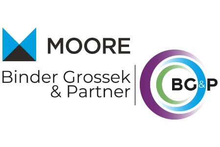 meinkarrierestart.at Das Bild zeigt das Logo von Moore Binder Grossek & Partner mit geometrischen Formen und den Initialen BG&P in sich überlappenden Kreisen.