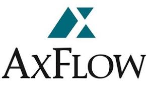 meinkarrierestart.at AxFlow-Logo mit einem stilisierten blauen geometrischen Muster über dem Firmennamen 