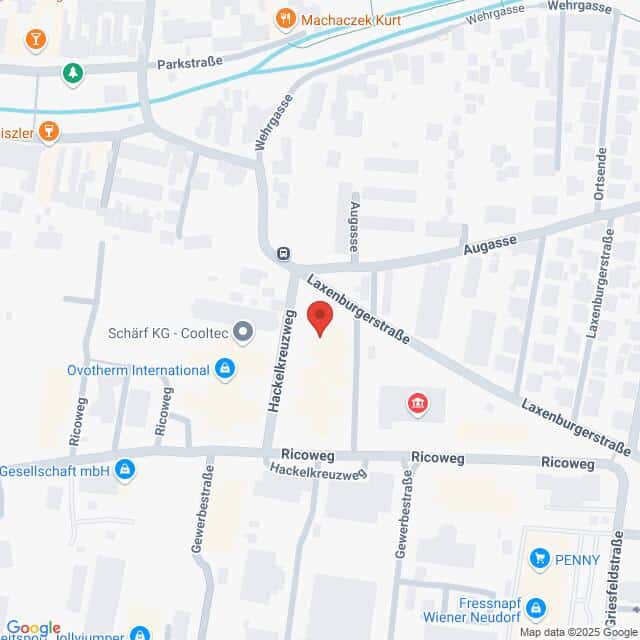 meinkarrierestart.at Karte der Kreuzung von Laxenburgerstraße und Hackelöwweg in Wien, Österreich, mit Beschriftung der umliegenden Straßen und Geschäfte.