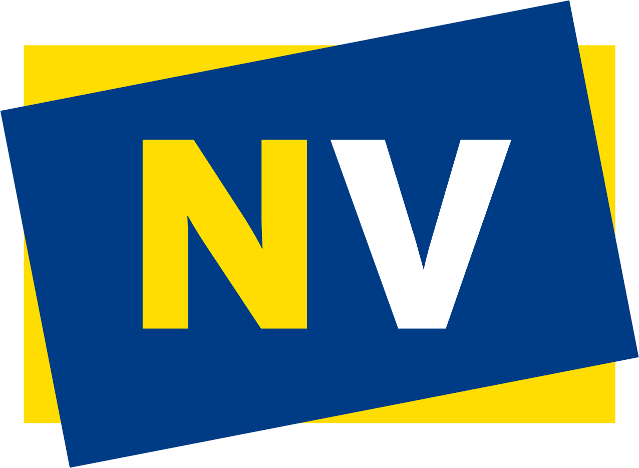 meinkarrierestart.at Ein blaues Rechteck mit den gelben Buchstaben "N" und einem weißen "V", das sich mit einem gelben Rechteck im Hintergrund überschneidet.