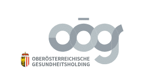 meinkarrierestart.at Logo der Oberösterreichischen Gesundheitsholding mit stilisierten grauen Buchstaben "OÖG" und einem Wappen auf der linken Seite.