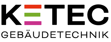 meinkarrierestart.at K-TEC GEBÄUDETECHNIK-Logo mit farbigen Rechtecken anstelle des Strichs, ein rotes, ein grünes und ein magentafarbenes, über schwarzem Text.