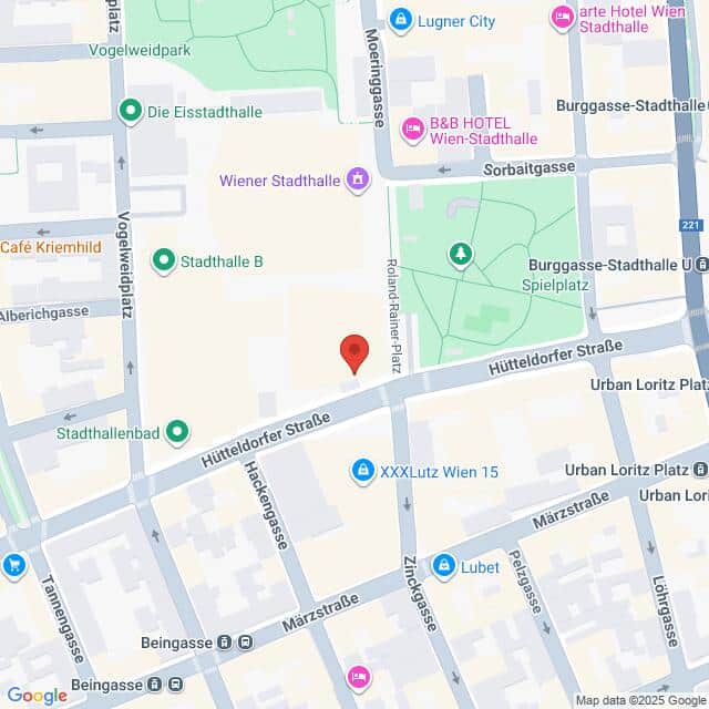 meinkarrierestart.at Karte mit Straßen und Sehenswürdigkeiten rund um den Richard Wagner Platz in Wien, Österreich, einschließlich Parks, Hotels und öffentlichen Verkehrsmitteln.