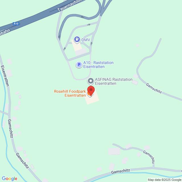 meinkarrierestart.at Karte mit der Lage des Rosehill Foodpark Eisentratten in der Nähe der Autobahn A10 und der ASFINAG Raststation Eisentratten in Österreich.