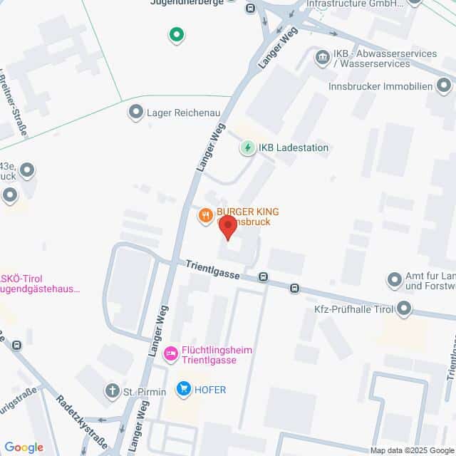 meinkarrierestart.at Die Karte zeigt den Standort eines Burger King Restaurants in der Trientlgasse in Innsbruck, umgeben von verschiedenen Geschäften und Einrichtungen.
