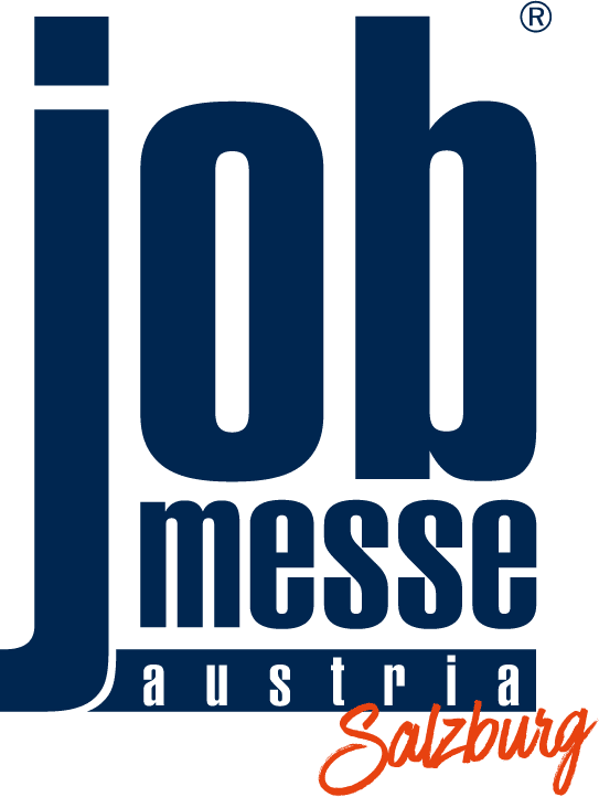 meinkarrierestart.at Logo für die Jobmesse Austria Salzburg, mit großem blauen Text "job messe austria" und "Salzburg" in oranger Schrift unten rechts.