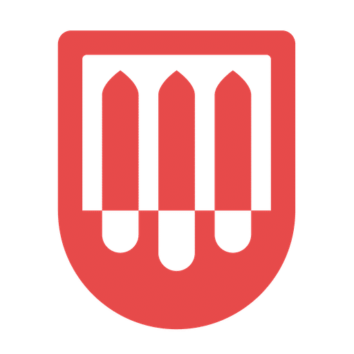 meinkarrierestart.at Rotes und weißes, schildförmiges Emblem mit drei vertikalen roten Säulen, die aus einem weißen Rechteck im oberen Teil des Schildes herausragen.