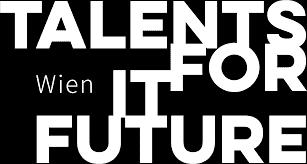 meinkarrierestart.at Auf schwarzem Hintergrund steht in fetter weißer Schrift „TALENTS FOR IT FUTURE“, darunter in kleinerer Schrift „Wien“.