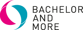 meinkarrierestart.at Das „Bachelor and More“-Logo mit einem kreisförmigen, abstrakten Motiv in Magenta und Blaugrün links neben dem Schriftzug „Bachelor and More“ in Großbuchstaben.
