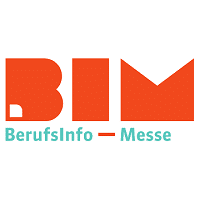 meinkarrierestart.at Das Logo der BIM-BerufsInfo-Messe mit großen orangefarbenen „BIM“-Buchstaben über dem Schriftzug „BerufsInfo – Messe“ in Hellblau.